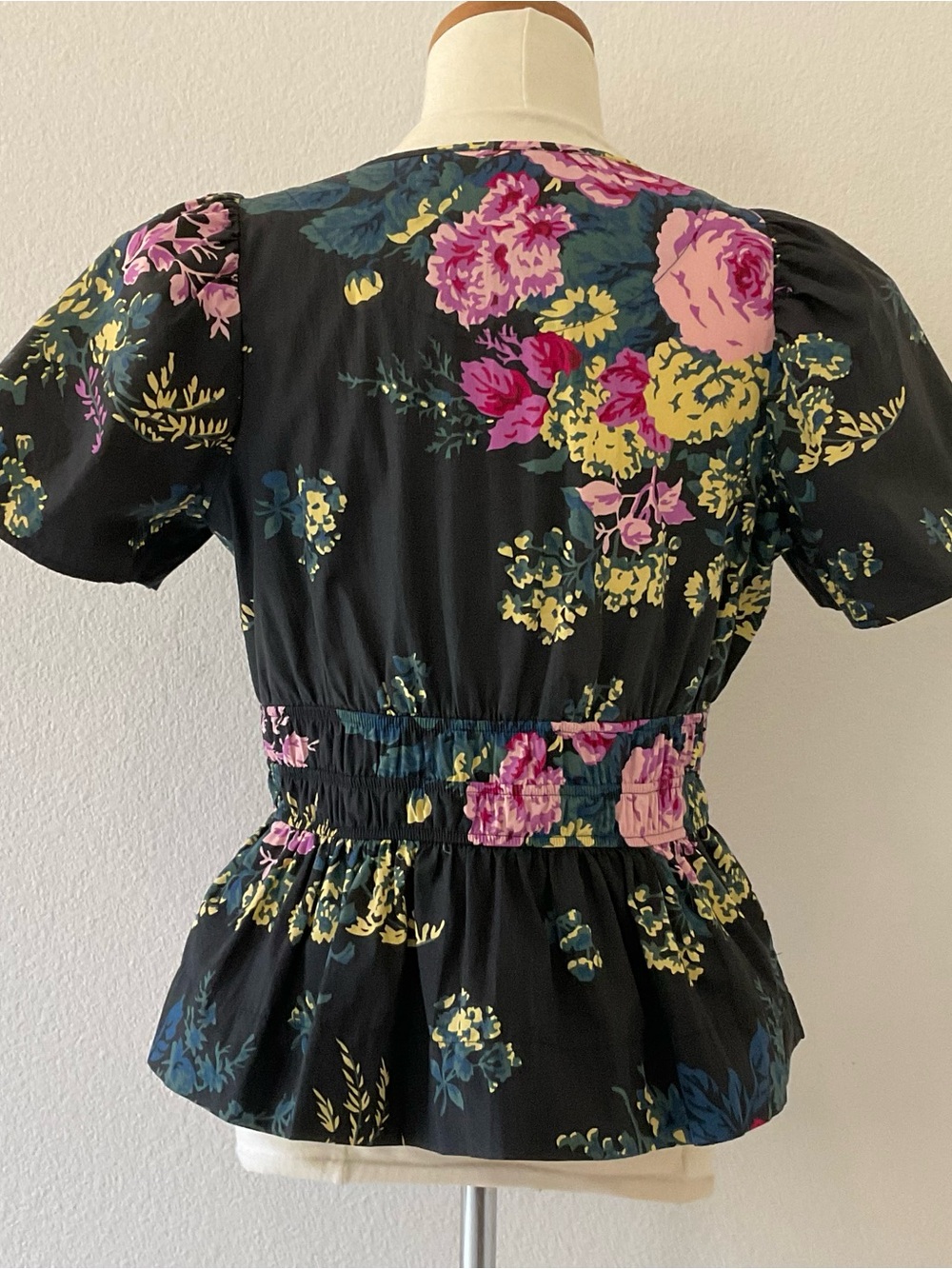 Anthropologie Somerset Black Floral Peplum Blouse Top M - Picture 7 of 16